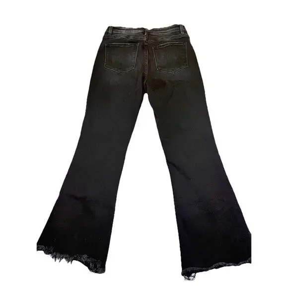 Flying Monkey Jeans Women’s Sz 29 Black High Rise Cropped Flair Distressed - Picture 4 of 14